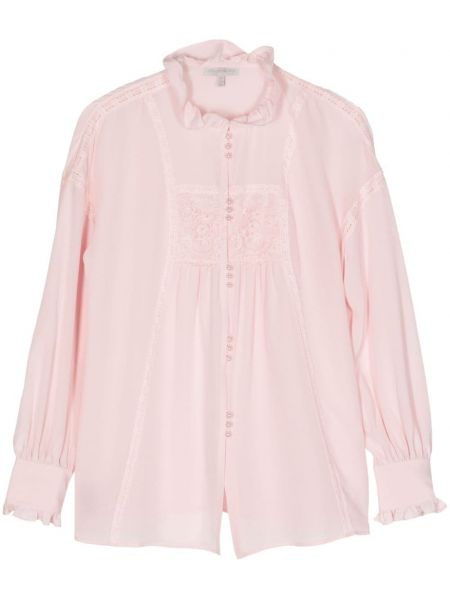 Prozirna svilena bluza s čipkom Shiatzy Chen ružičasta