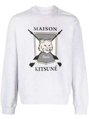 Bavlnená mikina s potlačou Maison Kitsuné sivá