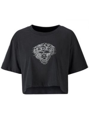 Czarna koszulka bez rękawów w tygrysie prążki Ed Hardy