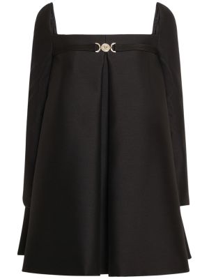 Hedvábné vlněné mini šaty s dlouhými rukávy Versace černé