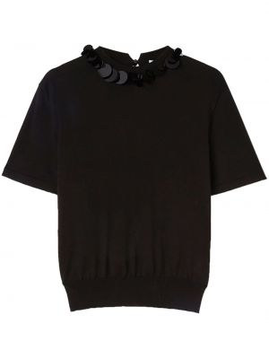 Pletena pamučna majica sa šljokicama Jil Sander crna