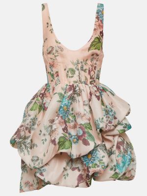 Virágos selyem lenvászon ruha Zimmermann rózsaszín
