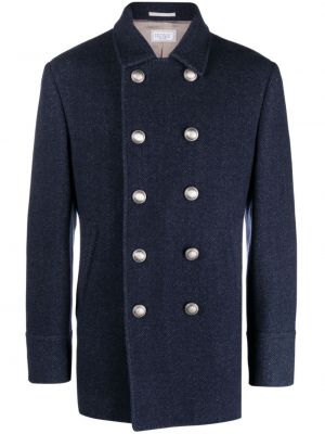 Płaszcz wełniany Brunello Cucinelli niebieski