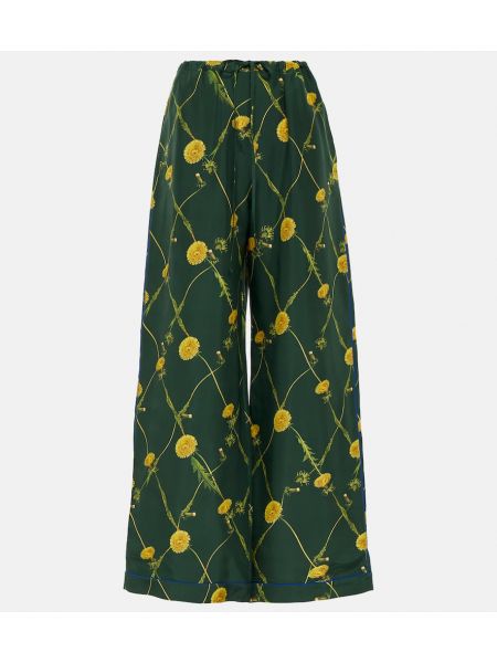 Jedwabne spodnie w kwiatki Burberry zielone