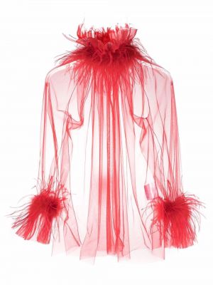 Прозрачна блуза с пера Styland червено