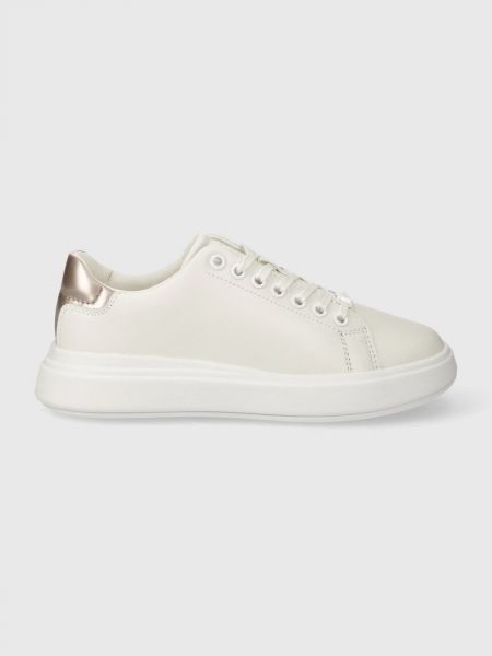 Sneakersy sznurowane skórzane koronkowe Calvin Klein białe