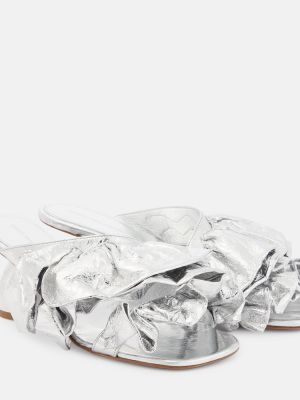 Papuci tip mules din piele Dries Van Noten argintiu