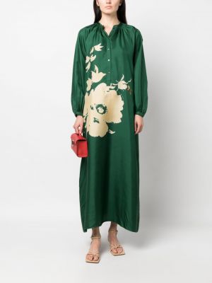 Jedwabna sukienka midi z nadrukiem Pierre Louis Mascia zielona