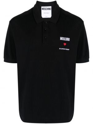 Pamučna polo majica s vezom Moschino crna
