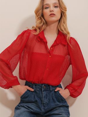 Риза Trend Alaçatı Stili червено