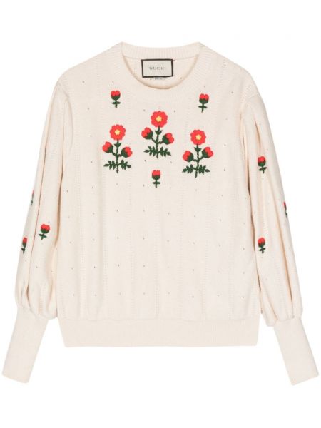 Vuneni džemper s cvjetnim printom Gucci Pre-owned bijela
