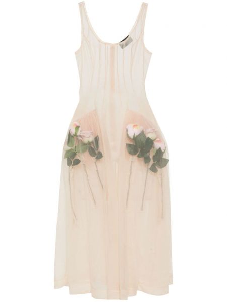 Midi haljina s cvjetnim printom od tila Simone Rocha bež