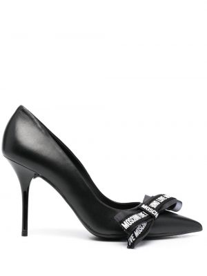 Oversize полуотворени обувки с панделка с принт Love Moschino черно
