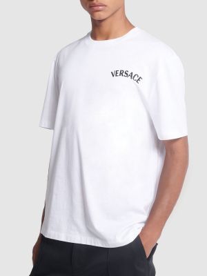 Bombažna majica z vezenjem Versace bela