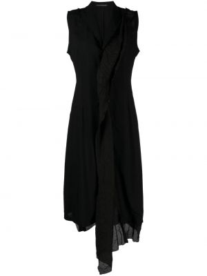 Midi šaty bez rukávů s výstřihem do v s volány Yohji Yamamoto - černá