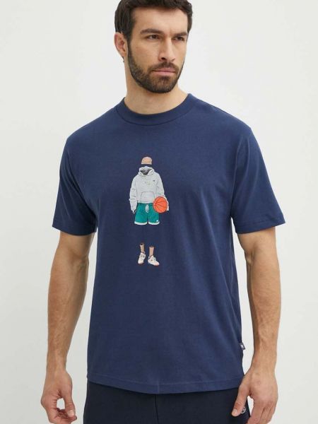 Bavlněné tričko s potiskem New Balance modré