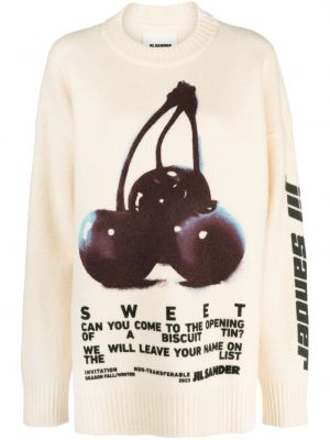 Vlněný svetr s potiskem Jil Sander bílý