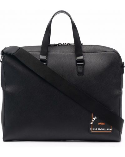 Bolso para portátiles de cuero Karl Lagerfeld negro