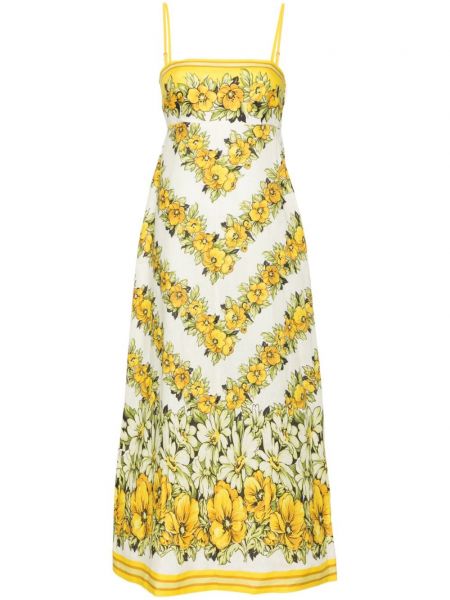 Kvetinový šaty na ramienka s potlačou Alemais žltá