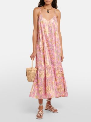Kokvilnas midi kleita ar ziediem Juliet Dunn rozā