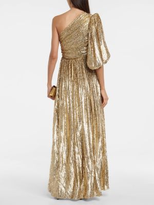 Sukienka długa żakardowa Costarellos złota