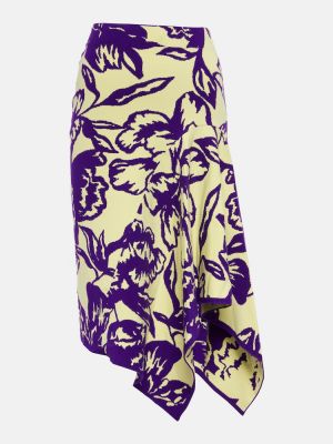 Jupe mi-longue à fleurs en jacquard asymétrique Dries Van Noten violet
