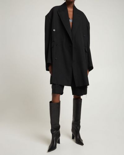 Palton de lână oversize Balenciaga negru