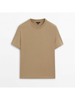 Хлопковая футболка с коротким рукавом Massimo Dutti коричневая