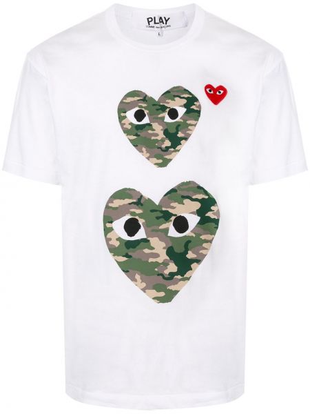 Camiseta con estampado de cuello redondo con corazón Comme Des Garçons Play blanco