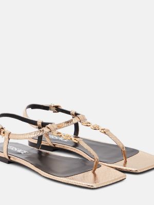 Krištáľové kožené sandále Versace zlatá