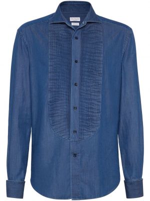 Plisuota džinsiniai marškiniai Brunello Cucinelli mėlyna