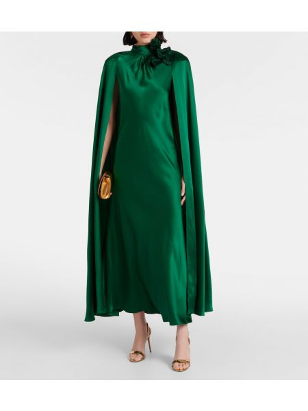 Атласное длинное платье с вышивкой Rodarte зеленое