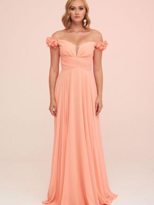 Virágos sifon estélyi ruha Carmen narancsszínű