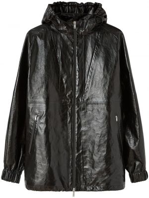 Usnjena jakna s kapuco Jil Sander črna