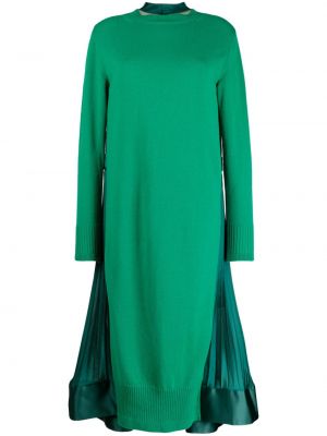 Вълнена миди рокля Sacai зелено