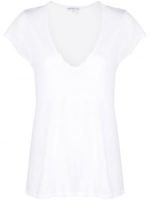 Bavlněné tričko s výstřihem do v James Perse bílé