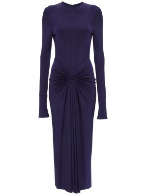 Sukienka midi z wiskozy z długim rękawem Victoria Beckham fioletowa