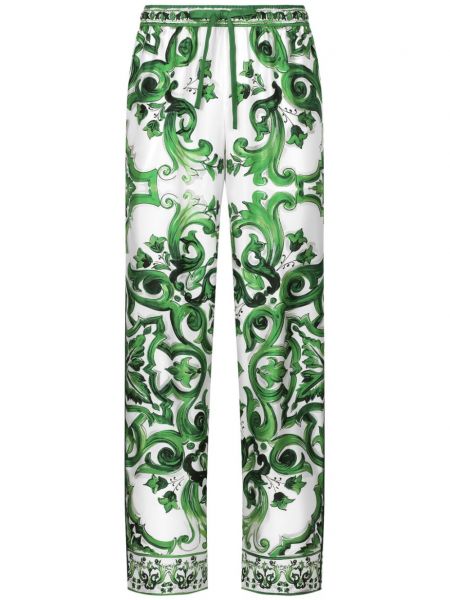 Jedwabne spodnie z nadrukiem Dolce And Gabbana zielone