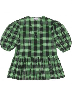 Καρό μπλούζα πέπλουμ Ganni πράσινο