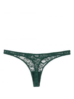 Krajkové kalhotky string s výšivkou Fleur Du Mal zelené