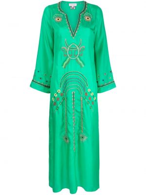 Siuvinėtas maksi suknelė Muzungu Sisters žalia