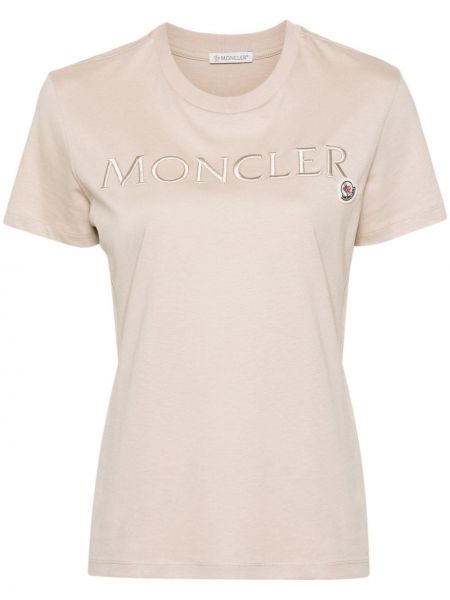 Bombažna majica z vezenjem Moncler bež