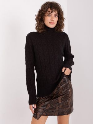 Džemperis ar augstu apkakli viskozes Fashionhunters melns