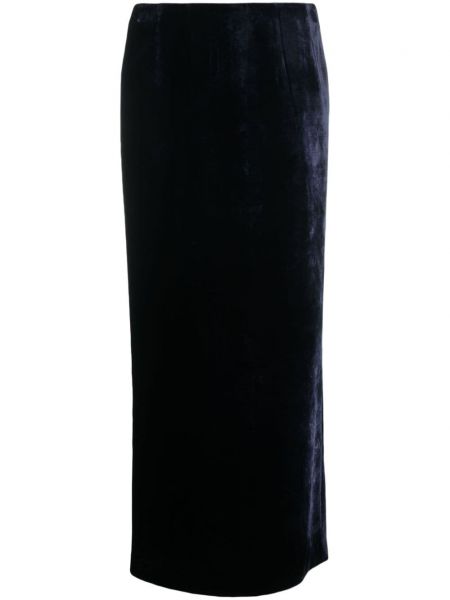 Zamatová dlhá sukňa na zips Fendi modrá