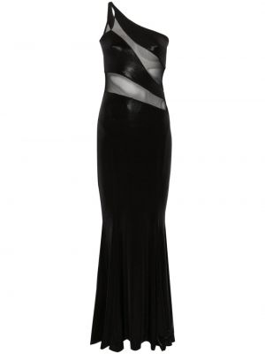 Czarna sukienka wieczorowa z siateczką w wężowy wzór Norma Kamali