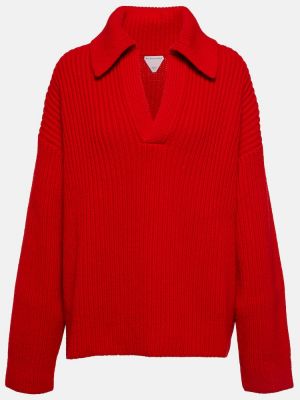 Kašmírový svetr s výstřihem do v Bottega Veneta červený