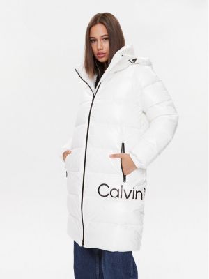 Pūkinė džinsinė striukė Calvin Klein Jeans balta