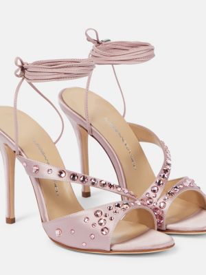 Satynowe sandały z kryształkami Alessandra Rich różowe