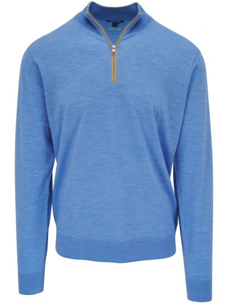 Vlnený dlhý sveter na zips Peter Millar modrá