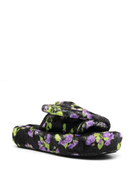 Pantuflas de flores con estampado Duoltd negro